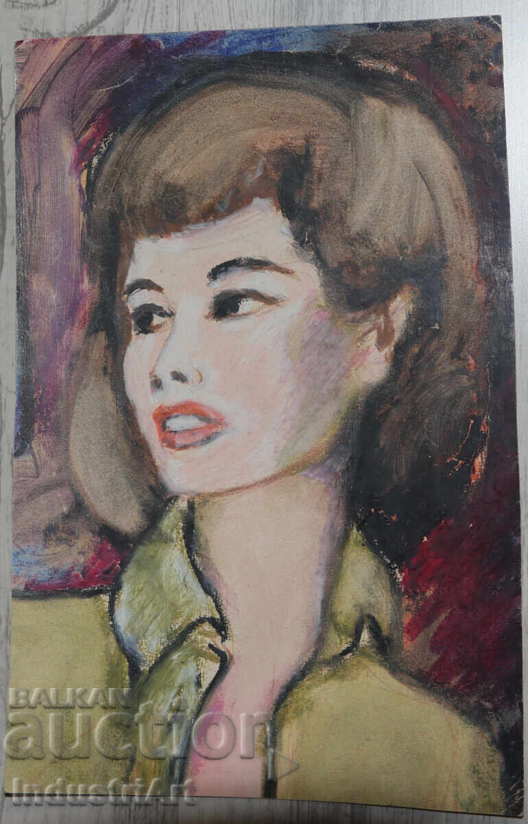 Old beautiful pastel drawing, female portrait with price 120.00 BGN | € 61.36