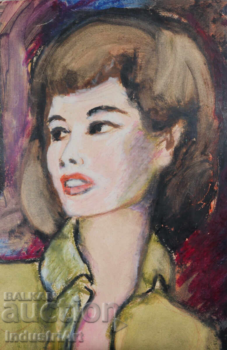 Old beautiful pastel drawing, female portrait