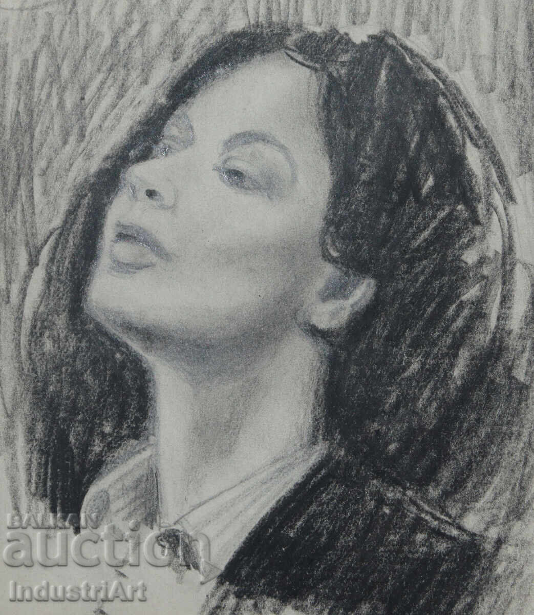 Auction  Beautiful pencil drawing of a female portrait