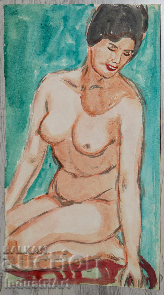 Erotic watercolor painting female portrait nude body with price 100.00 BGN | € 51.13