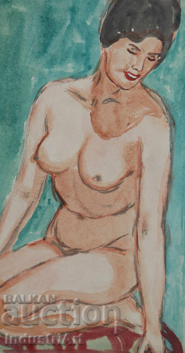 Auction  Erotic watercolor painting female portrait nude body