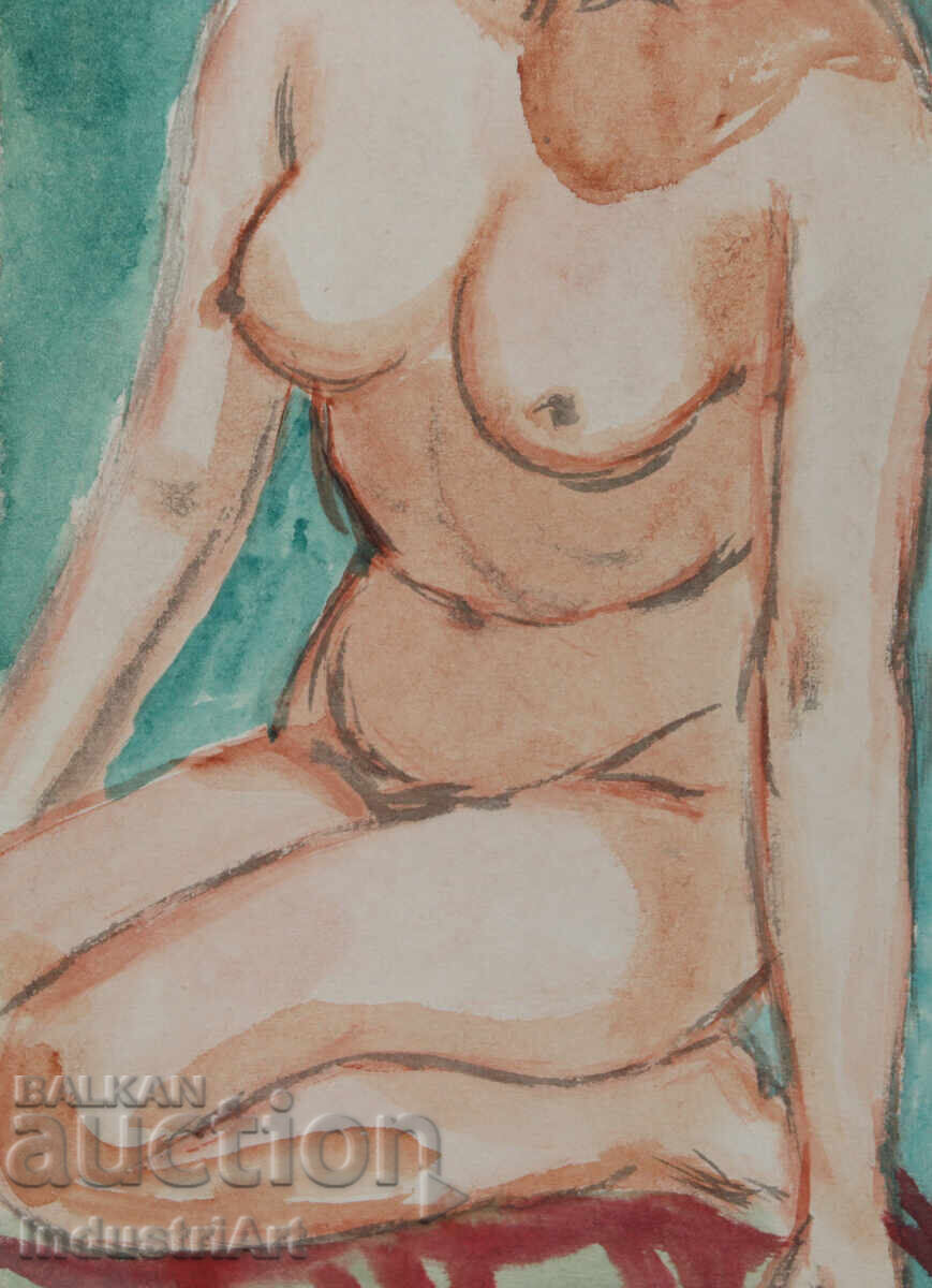 Erotic watercolor painting female portrait nude body - 5