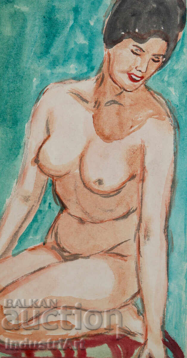Erotic watercolor painting female portrait nude body