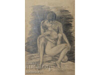 Desen erotic vechi, portret în creion, corpuri