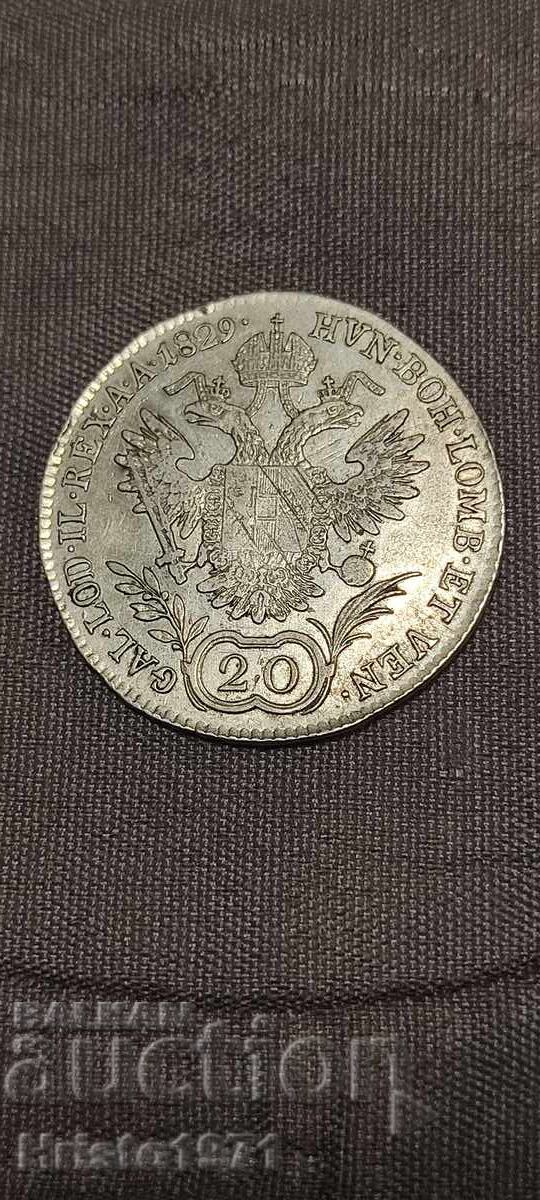 20 Kreuzer 1829 with price 70.00 BGN | € 35.79