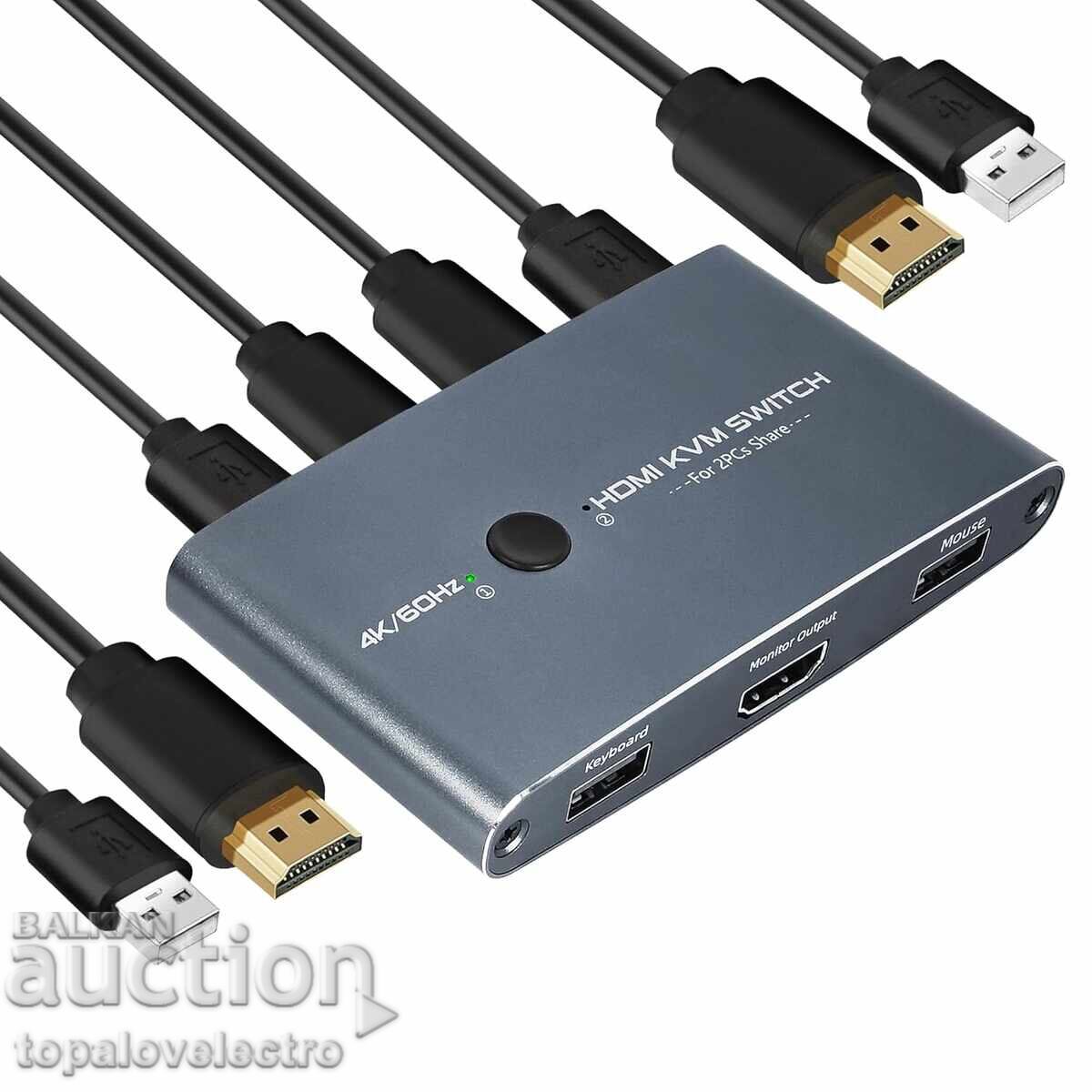 Διακόπτης KVM 2-Port 4K – HDMI USB