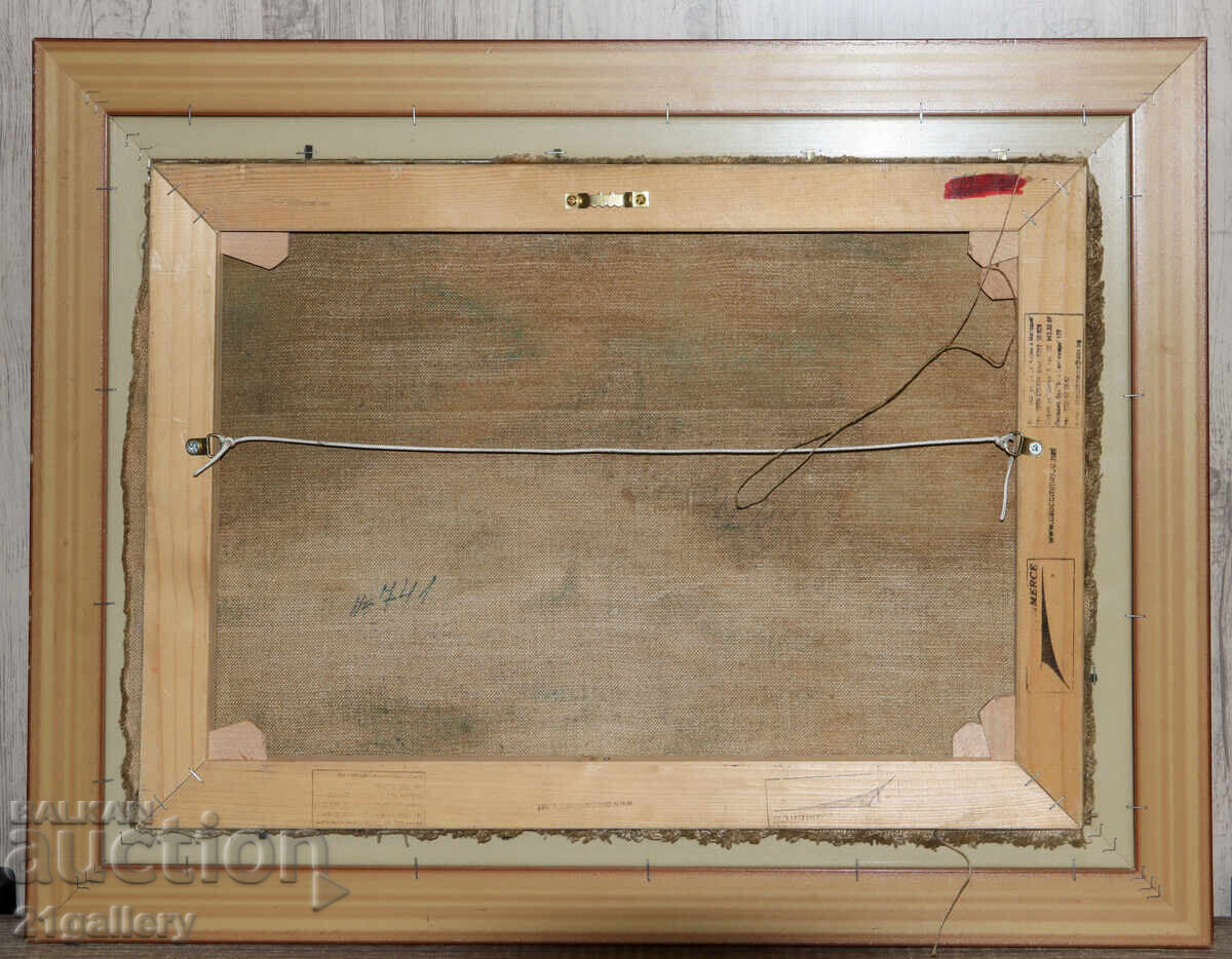 Antique painting, seascape with boat, oil paints - 6