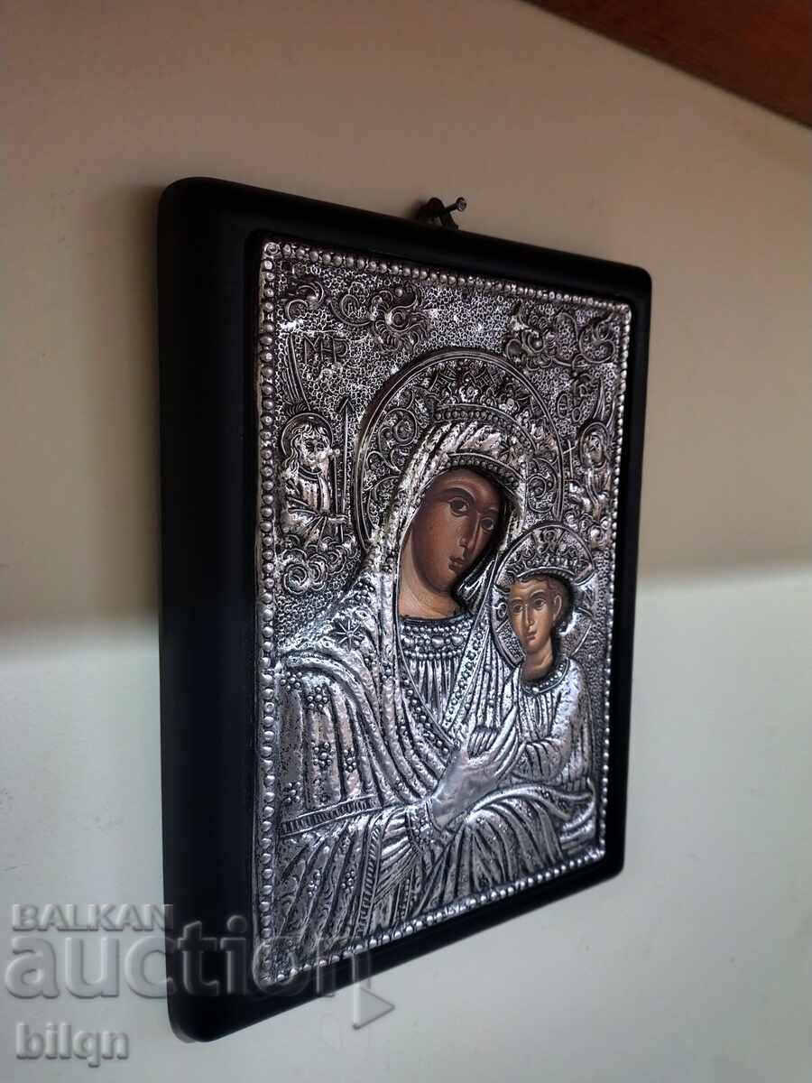 Υπέροχη Ασημένια Εικόνα Παναγίας με τον Μικρό Χριστό - 5