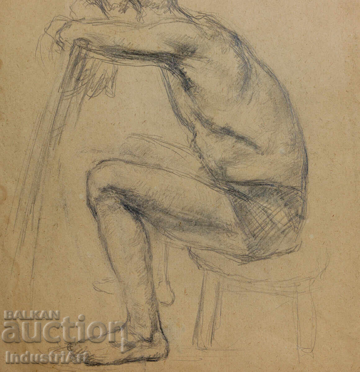 Old drawing study pencil portrait nude body - 5