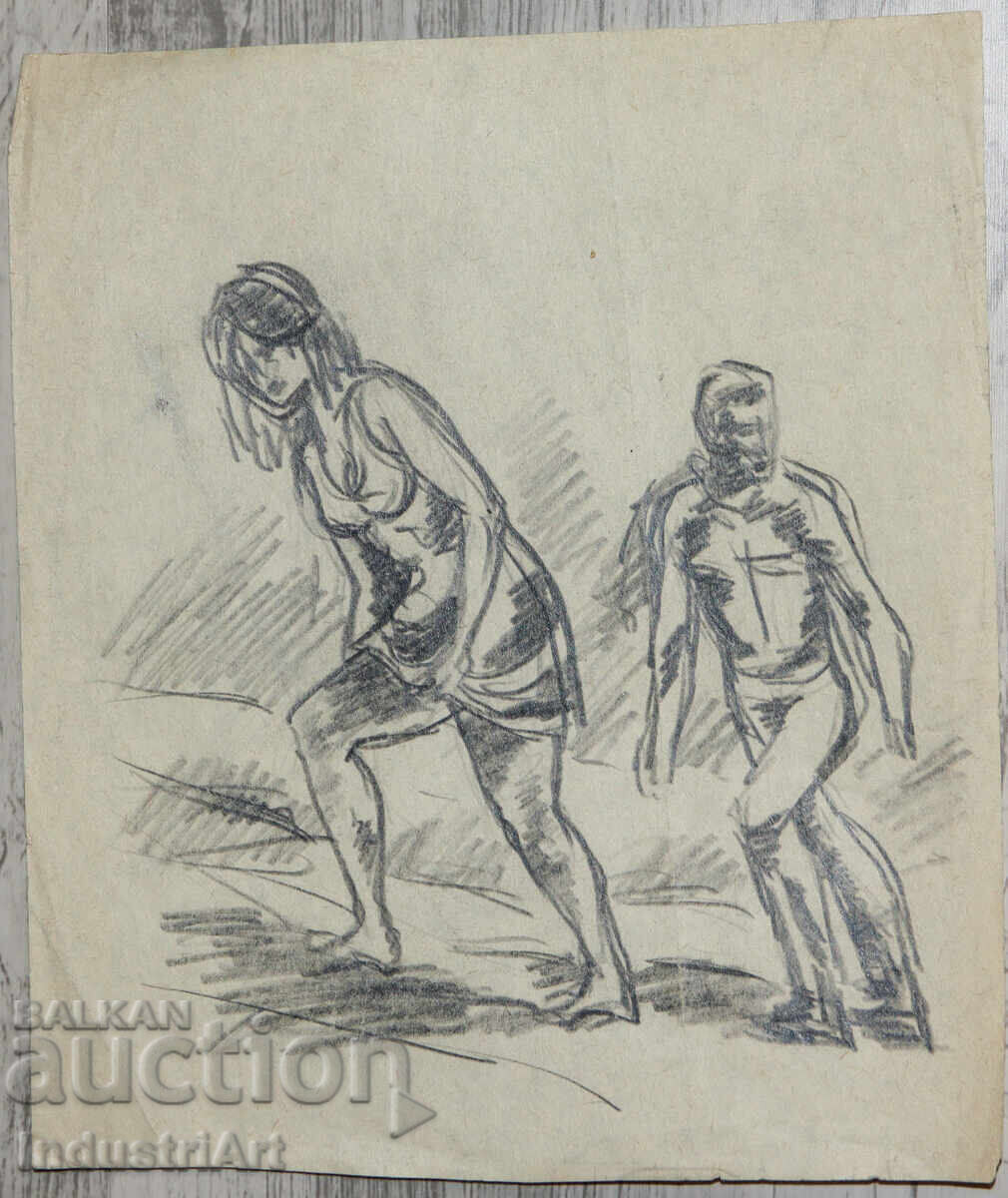 Old pencil drawing portrait figures with price 100.00 BGN | € 51.13