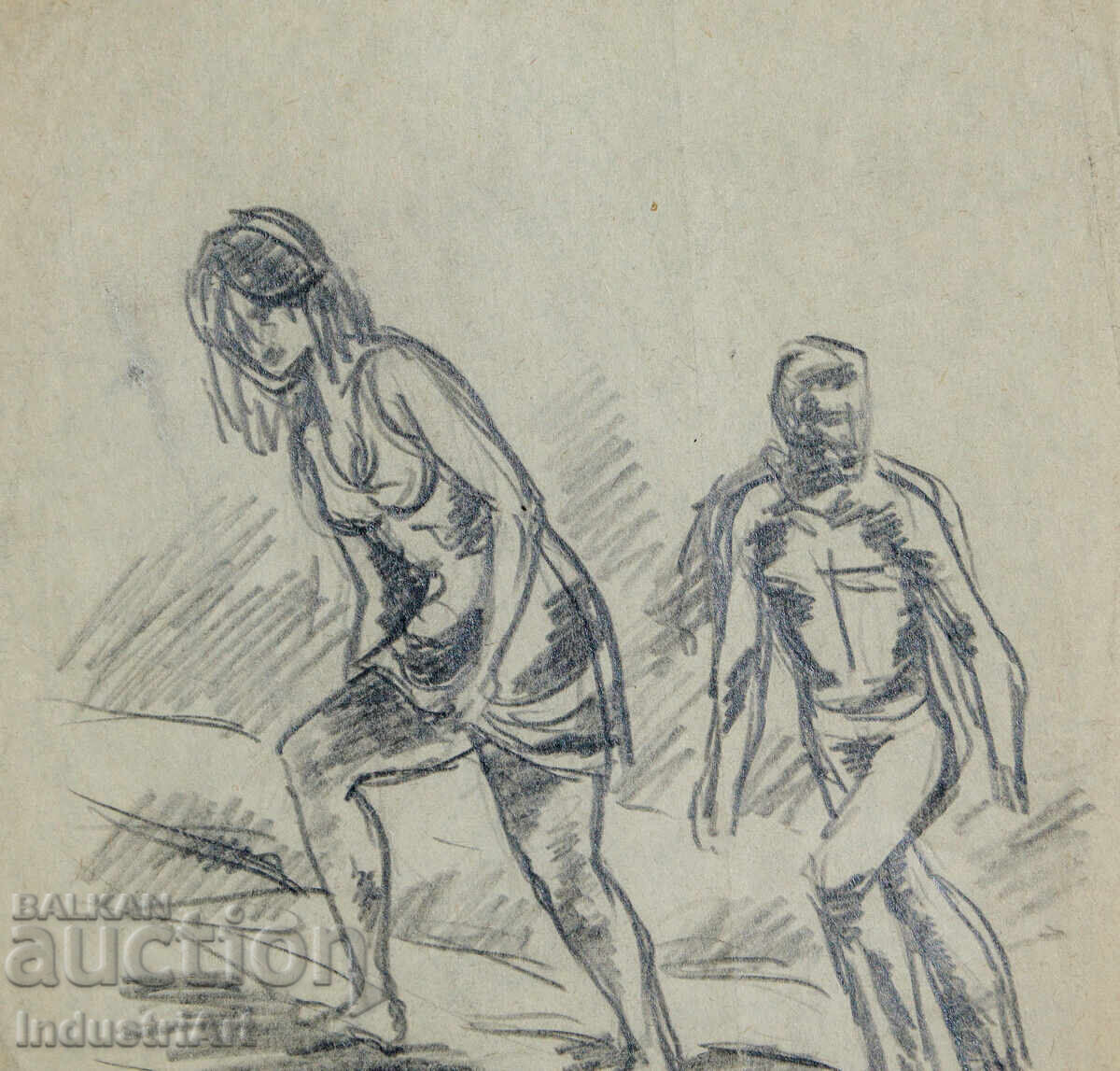 Delivery of Old pencil drawing portrait figures