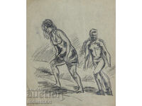 Desen vechi în creion, portret, figuri