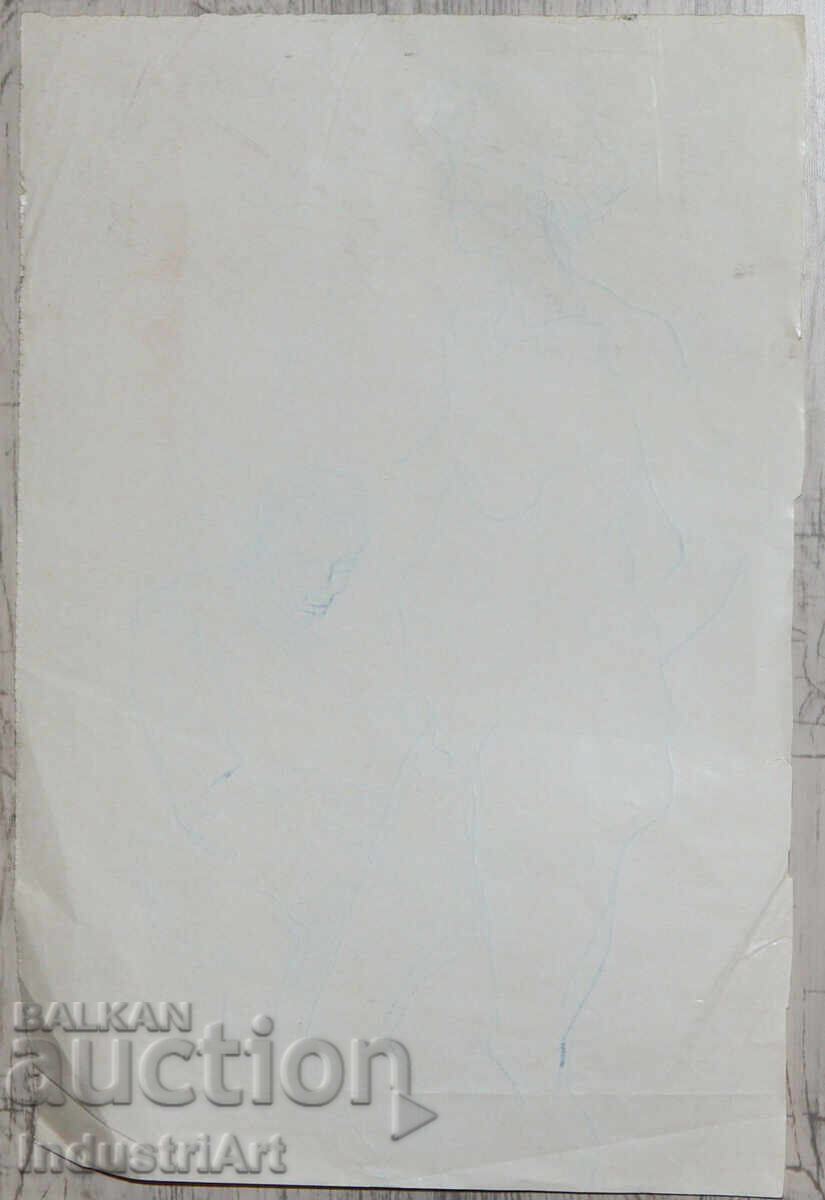 Old ink drawing portrait figure nude body - 6