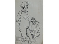 Desen vechi, tuș, portret, figură, corp gol