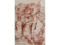 Παλιό παστέλ τοπίο σχέδιο