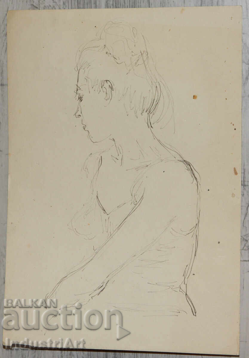 Old ink drawing, female portrait with price 100.00 BGN | € 51.13