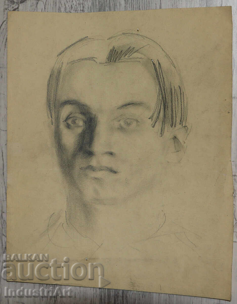 Стара рисунка молив портрет на мъж с цена 100.00 лв. | € 51.13