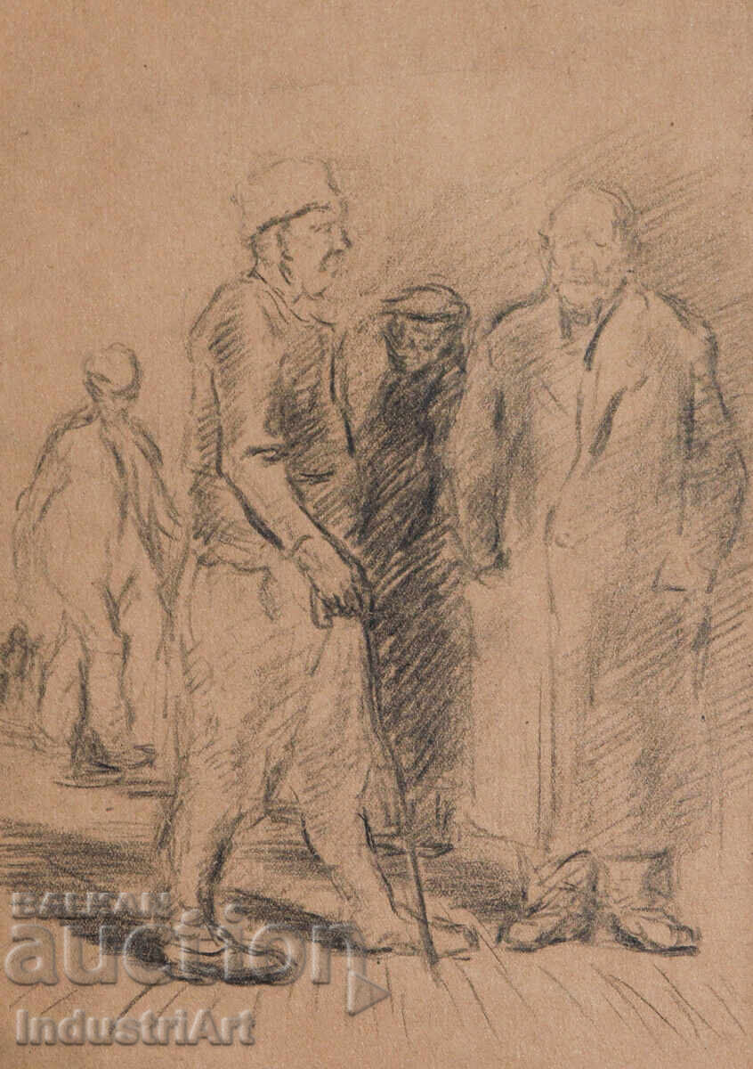 Old pencil drawing portrait figures