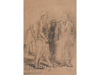 Desen vechi în creion, portret, figuri