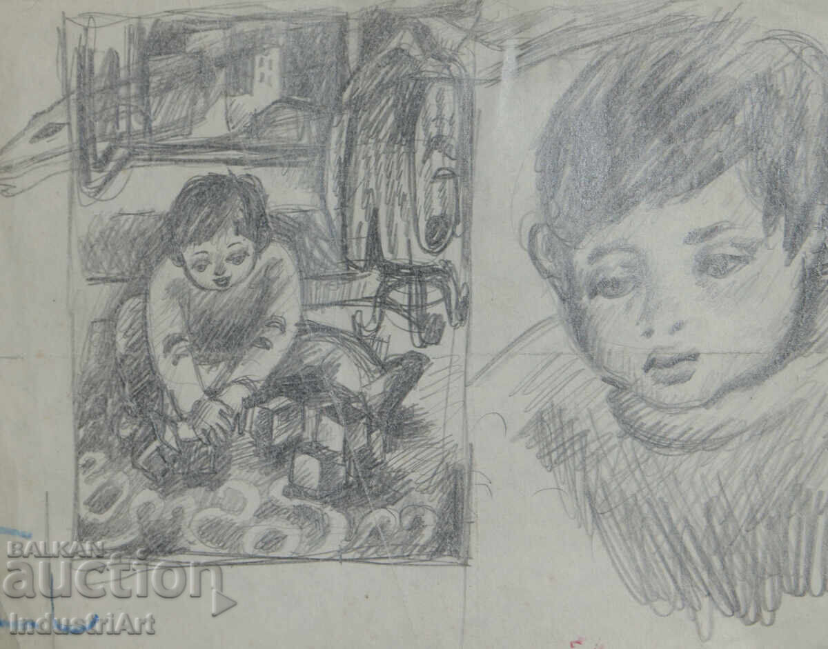 Παράδοση Παλιό σχέδιο σκίτσο μολύβι παιδικό πορτρέτο