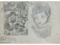 Desen vechi schiță creion portret de copil