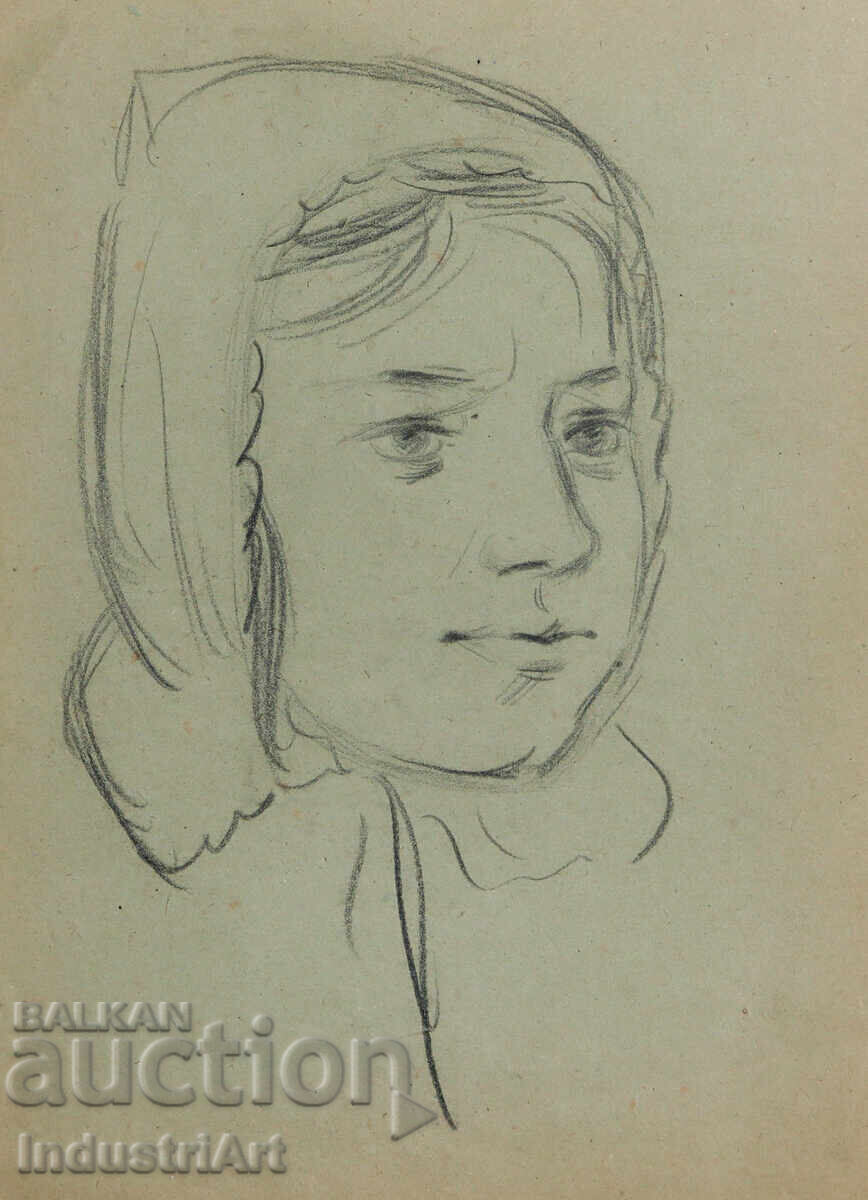 Δημοπρασία Παλιό σχέδιο σκίτσο μολύβι γυναικείο πορτρέτο