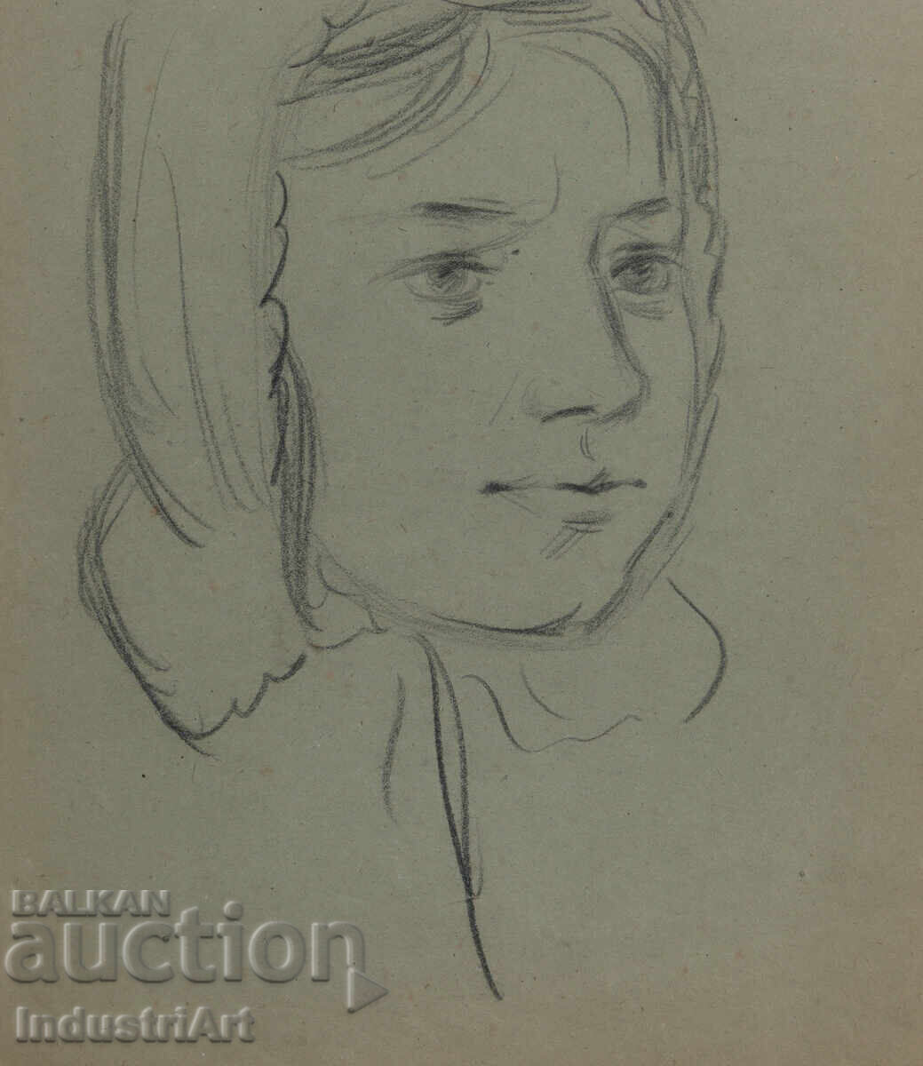 Παλιό σχέδιο σκίτσο μολύβι γυναικείο πορτρέτο - 5