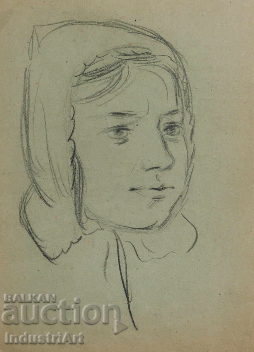Παλιό σχέδιο σκίτσο μολύβι γυναικείο πορτρέτο
