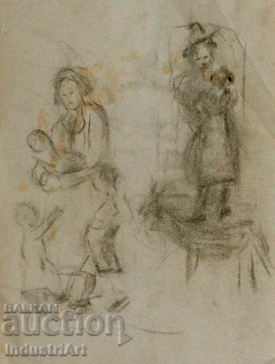 Desen vechi schiță creion portret figuri