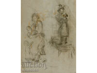 Desen vechi schiță creion portret figuri