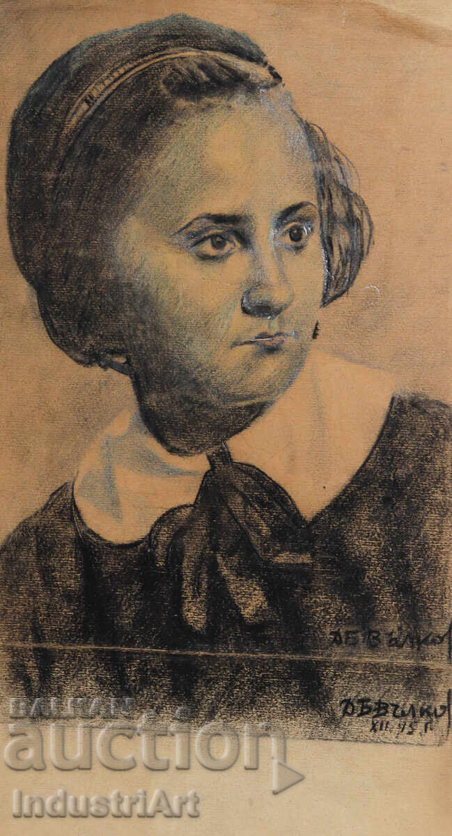 1945 g. Παλιά παστέλ ζωγραφιά γυναικείου πορτρέτου με τιμή 200.00 BGN | € 102.26