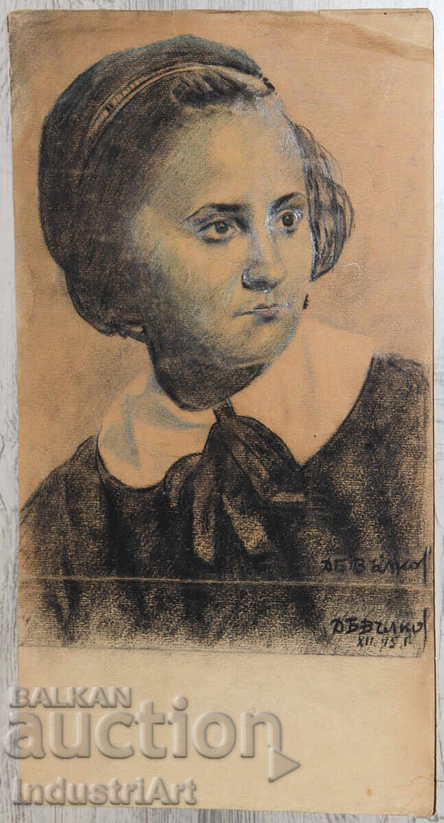 Δημοπρασία 1945 g. Παλιά παστέλ ζωγραφιά γυναικείου πορτρέτου