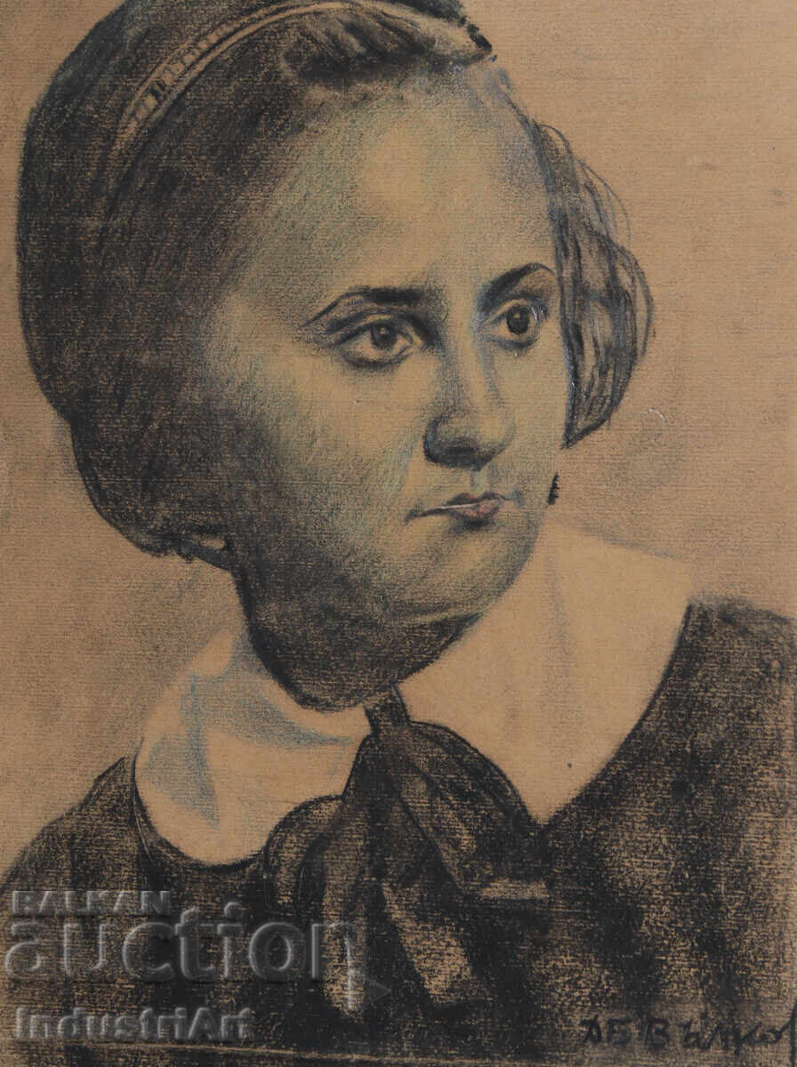 1945 g. Παλιά παστέλ ζωγραφιά γυναικείου πορτρέτου - 5