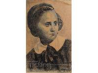 1945 g. Παλιά παστέλ ζωγραφιά γυναικείου πορτρέτου