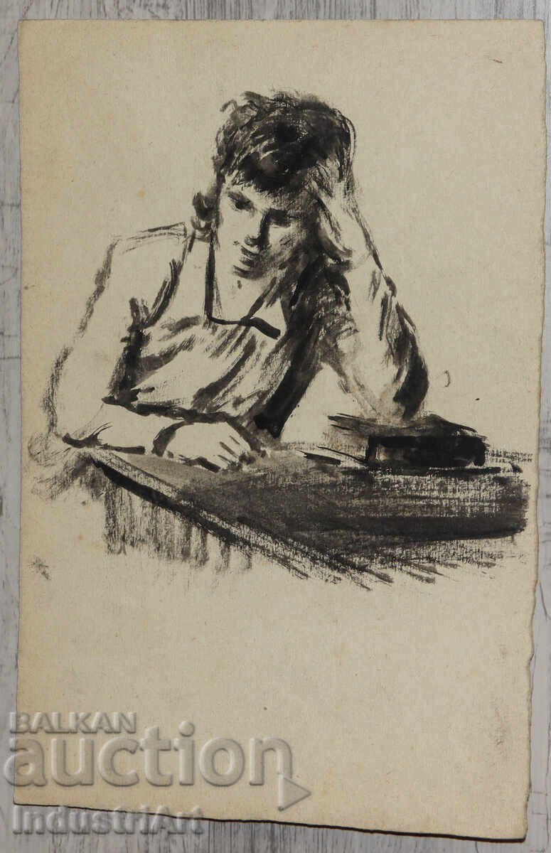 Стара рисунка туш мъжки портрет с цена 100.00 лв. | € 51.13