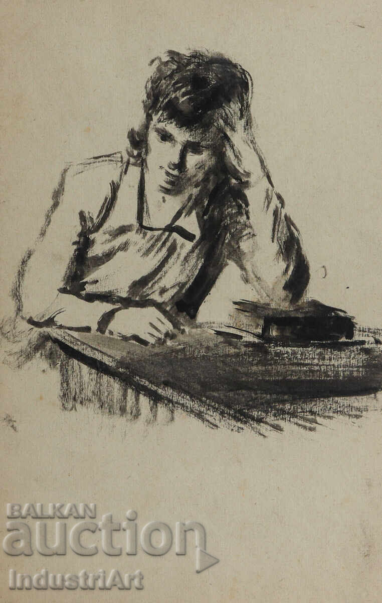 Аукцион Стара рисунка туш мъжки портрет