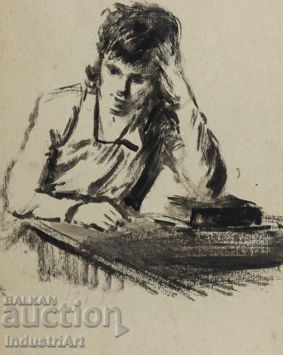 Стара рисунка туш мъжки портрет - 5