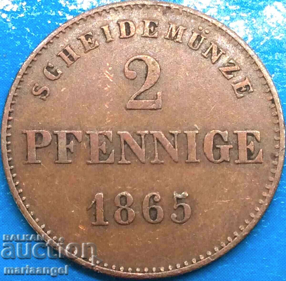 Παράδοση Saxe-Meiningen 2 pfennig 1865 Γερμανία - αρκετά σπάνιο