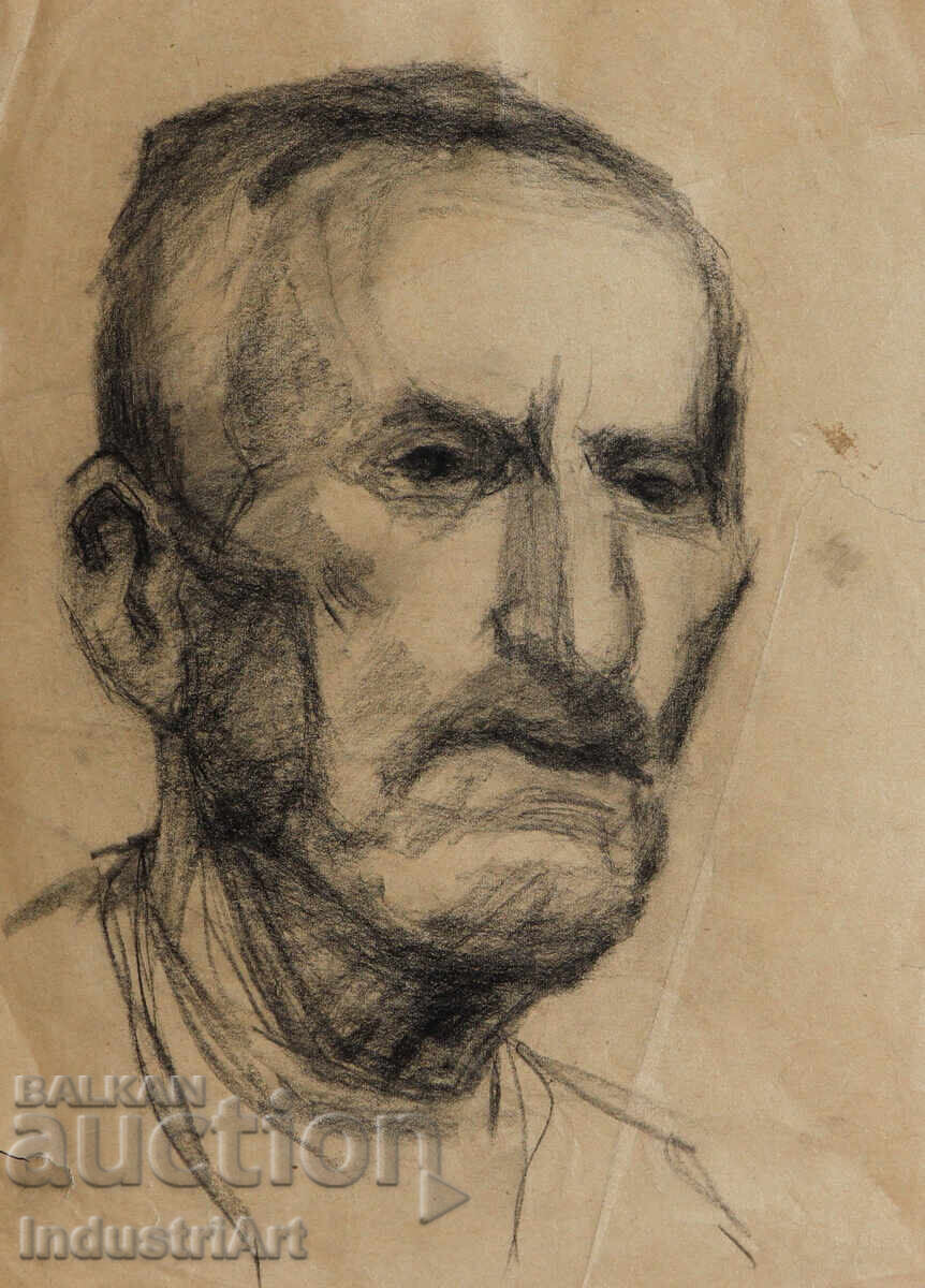 Auction  Old charcoal drawing male portrait