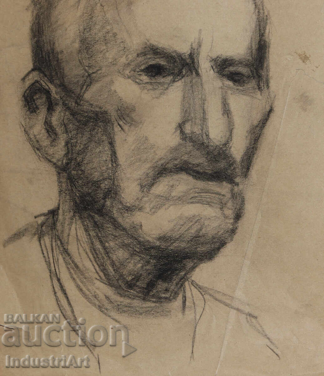 Old charcoal drawing male portrait - 5