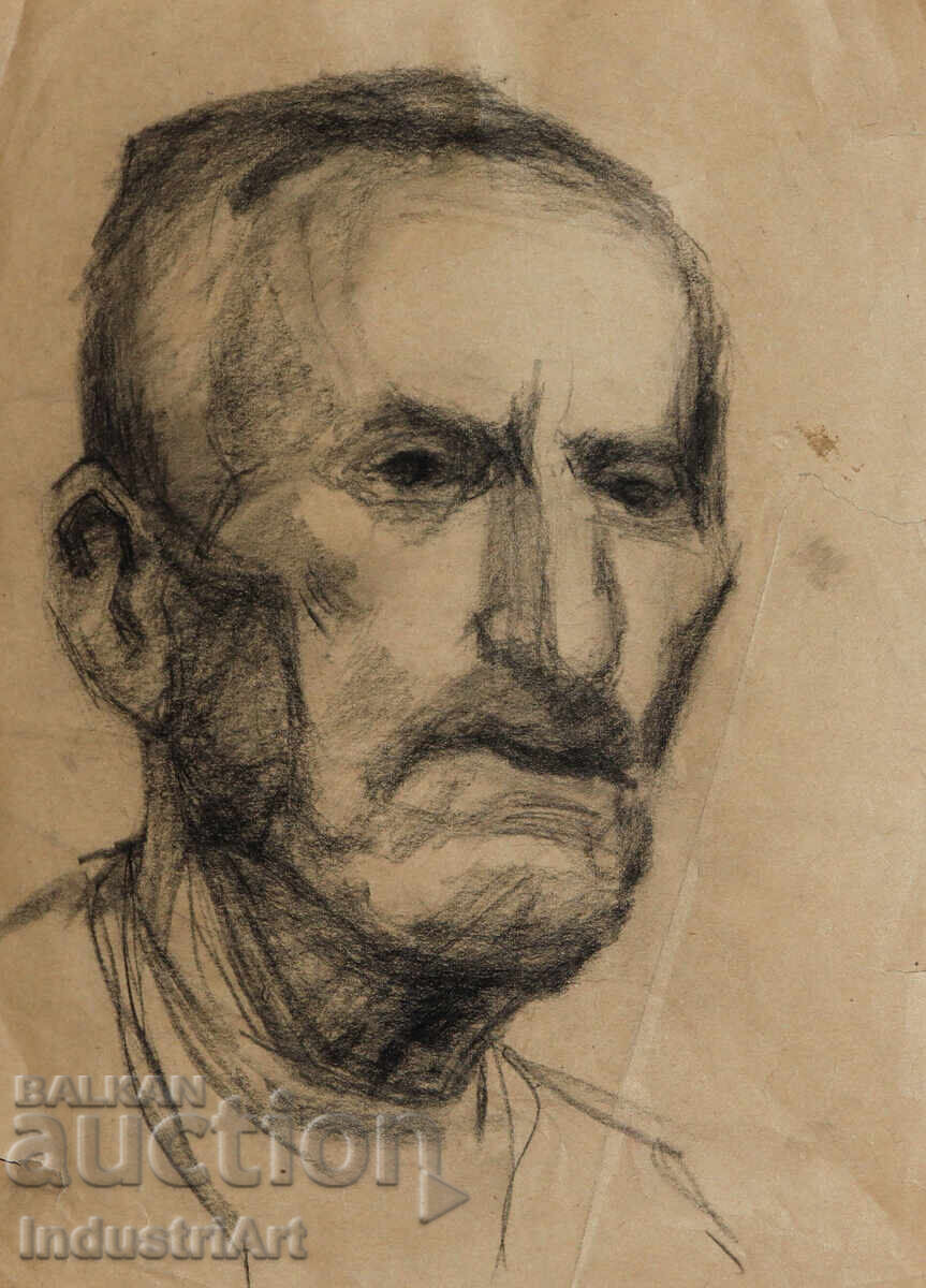 Old charcoal drawing male portrait