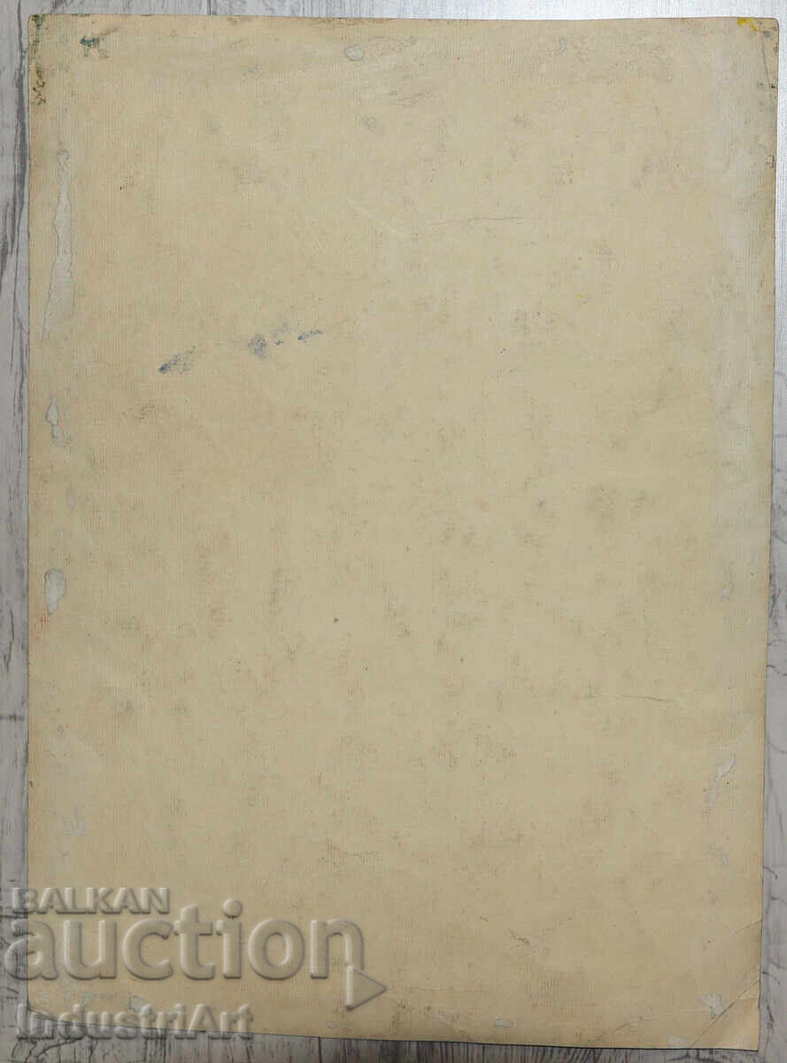 Παλαιός πίνακας ακουαρέλα πορτρέτο άνδρα με πίπα - 7