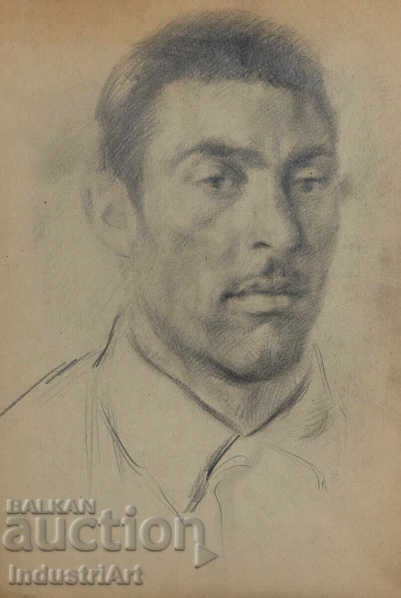 Auction  Old pencil drawing male portrait