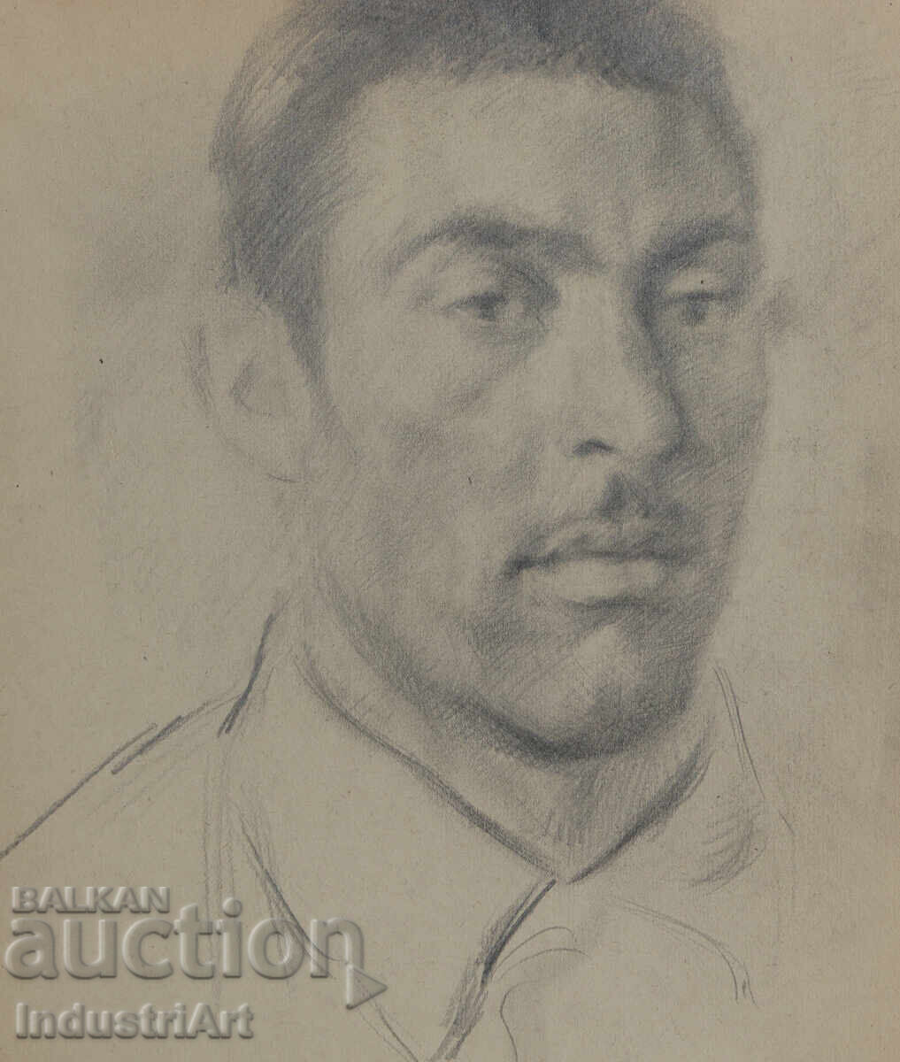 Old pencil drawing male portrait - 5