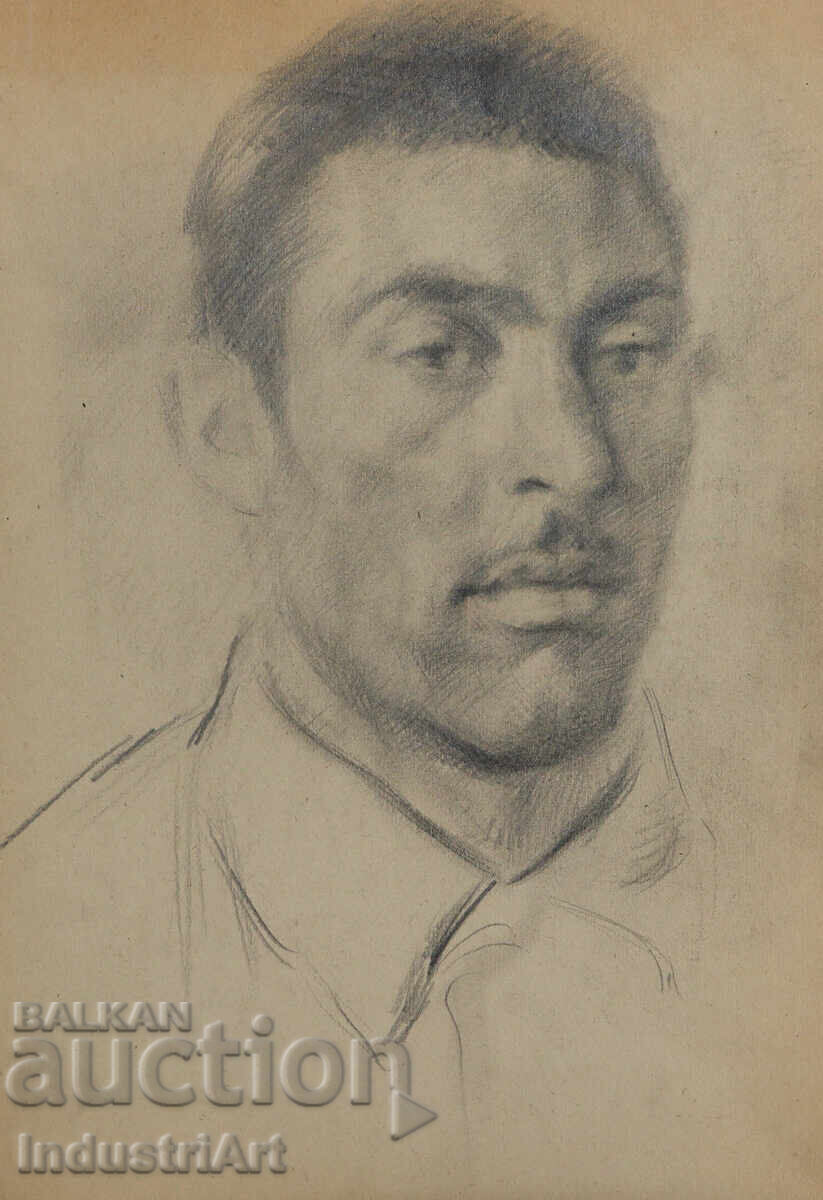 Old pencil drawing male portrait