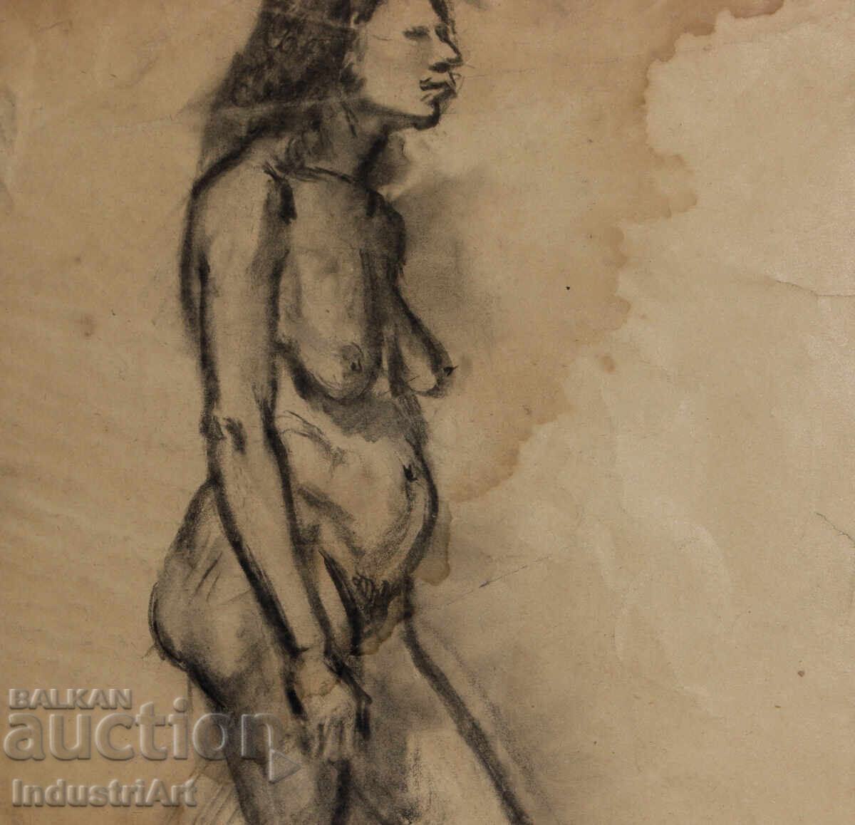 Παράδοση Παλιό σχέδιο κάρβουνο γυναικείο πορτρέτο γυμνό σώμα