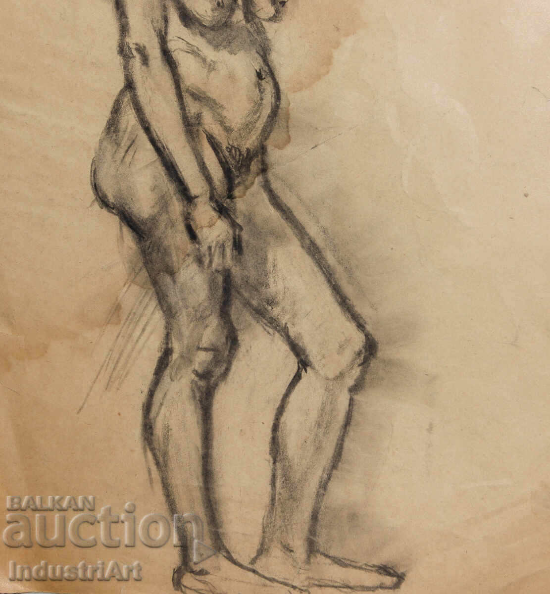 Παλιό σχέδιο κάρβουνο γυναικείο πορτρέτο γυμνό σώμα - 5