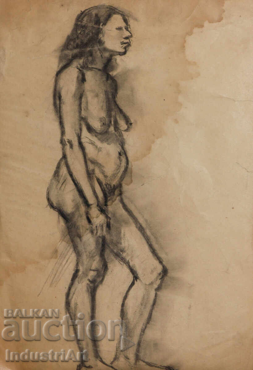 Παλιό σχέδιο κάρβουνο γυναικείο πορτρέτο γυμνό σώμα