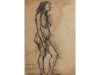 Desen vechi în cărbune portret feminin corp gol