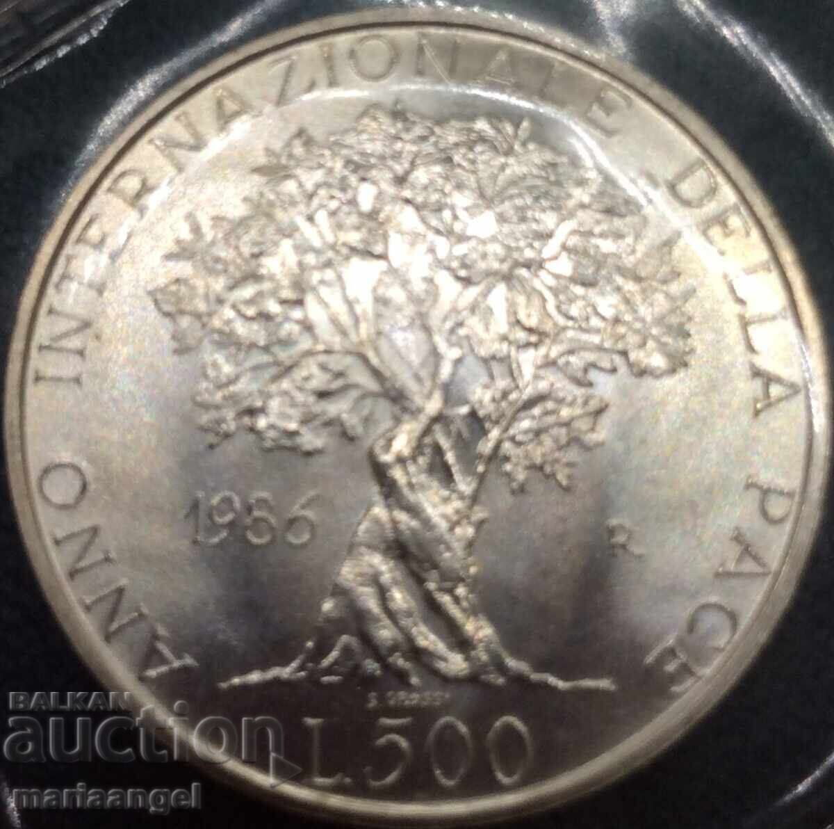 500 lire 1986 Italia UNC Anul Păcii Ag - 5